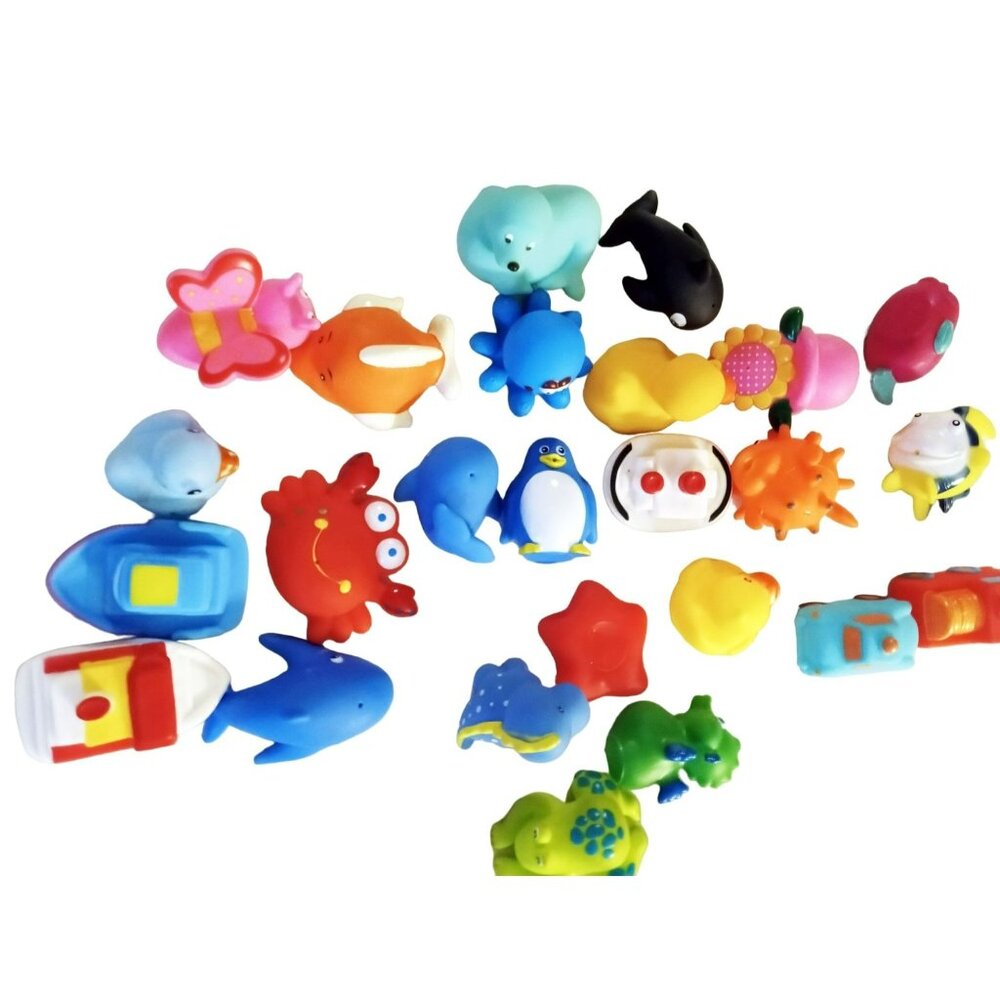 Assorted Kids Bath Time Toys Animal Vehicle Shapes 25 Pcs Soft Rubber Bath Play